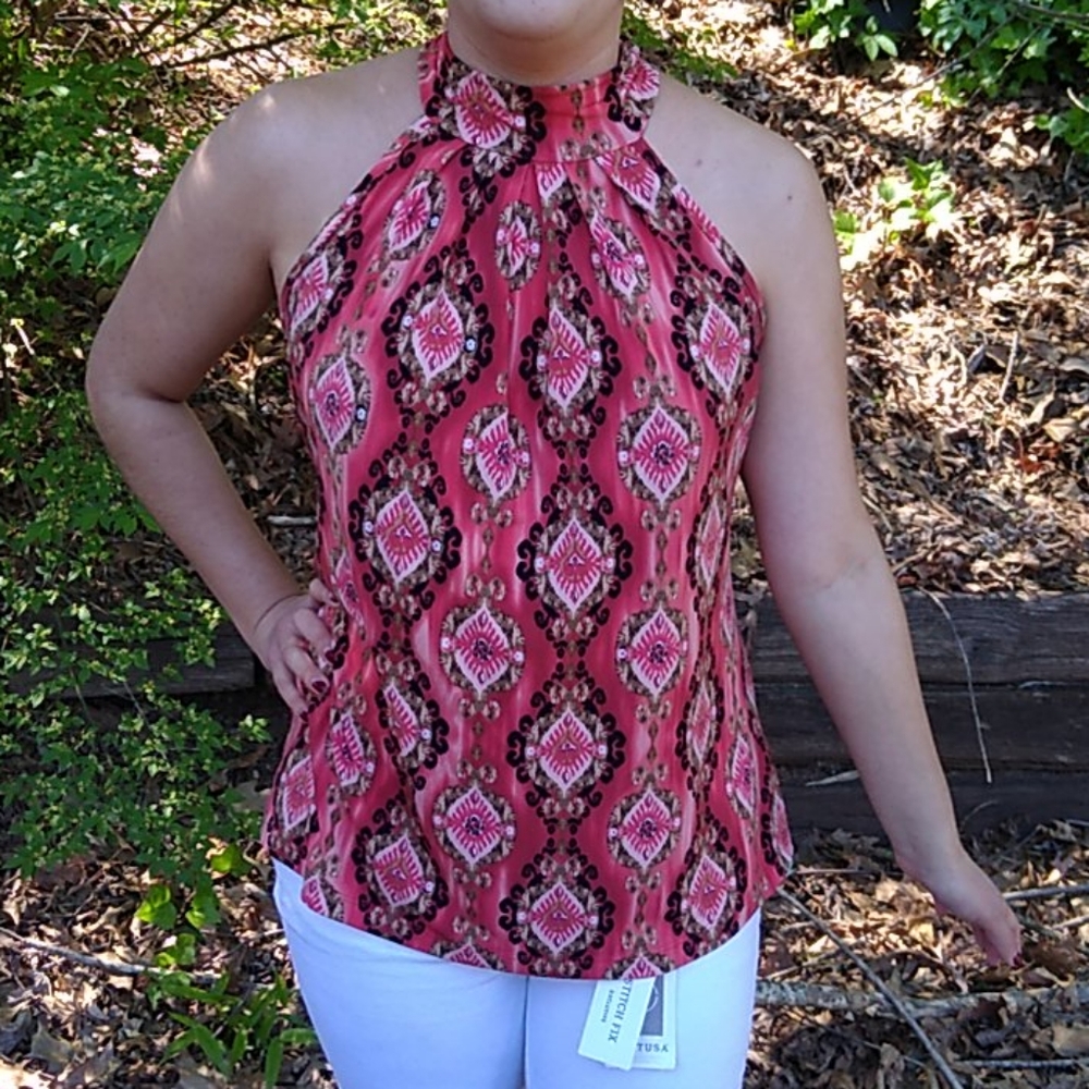 High Neck Sleeveless Boho Tribal Print Summer Top